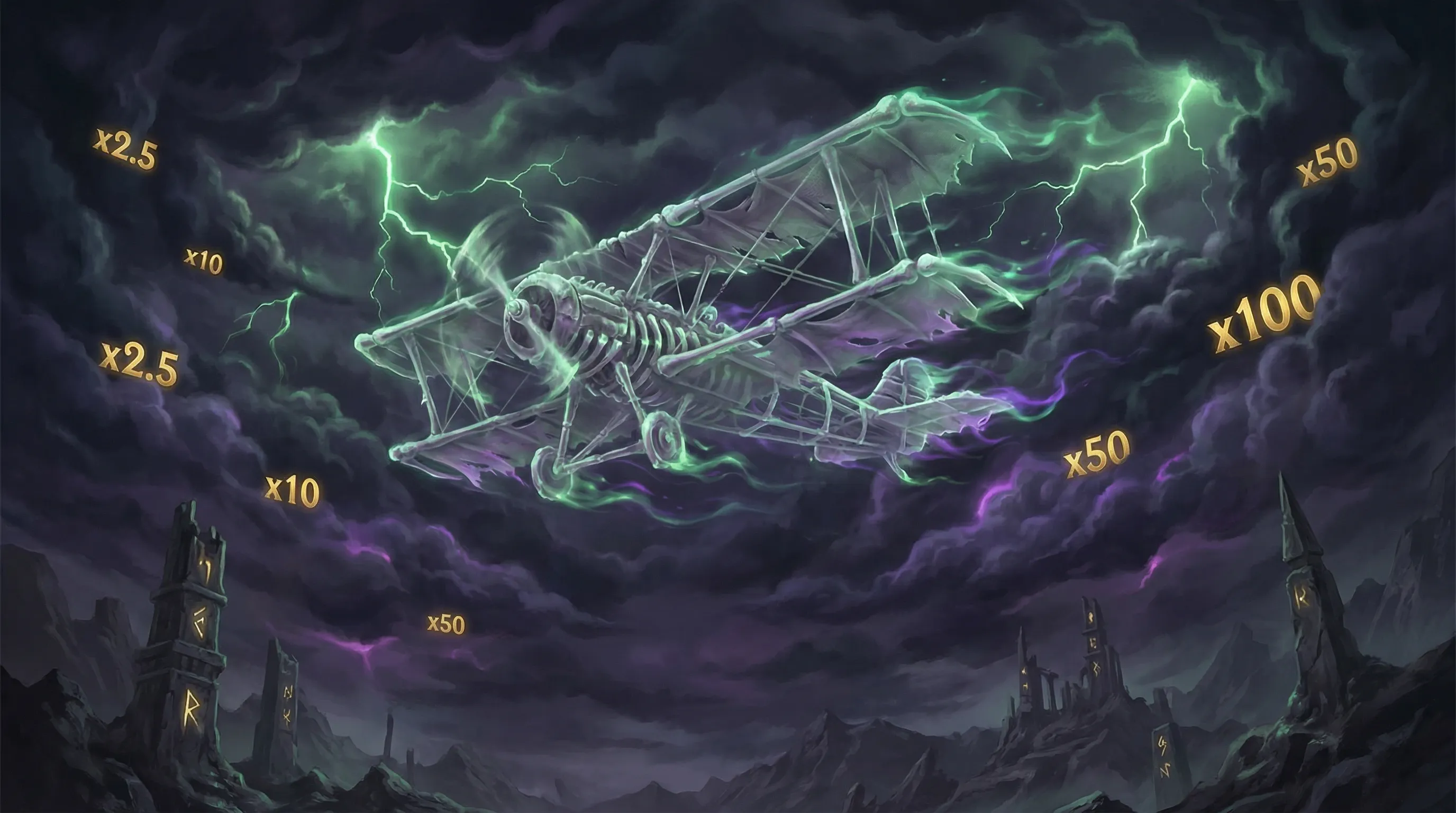 Aviator - Avião fantasma voando entre relâmpagos